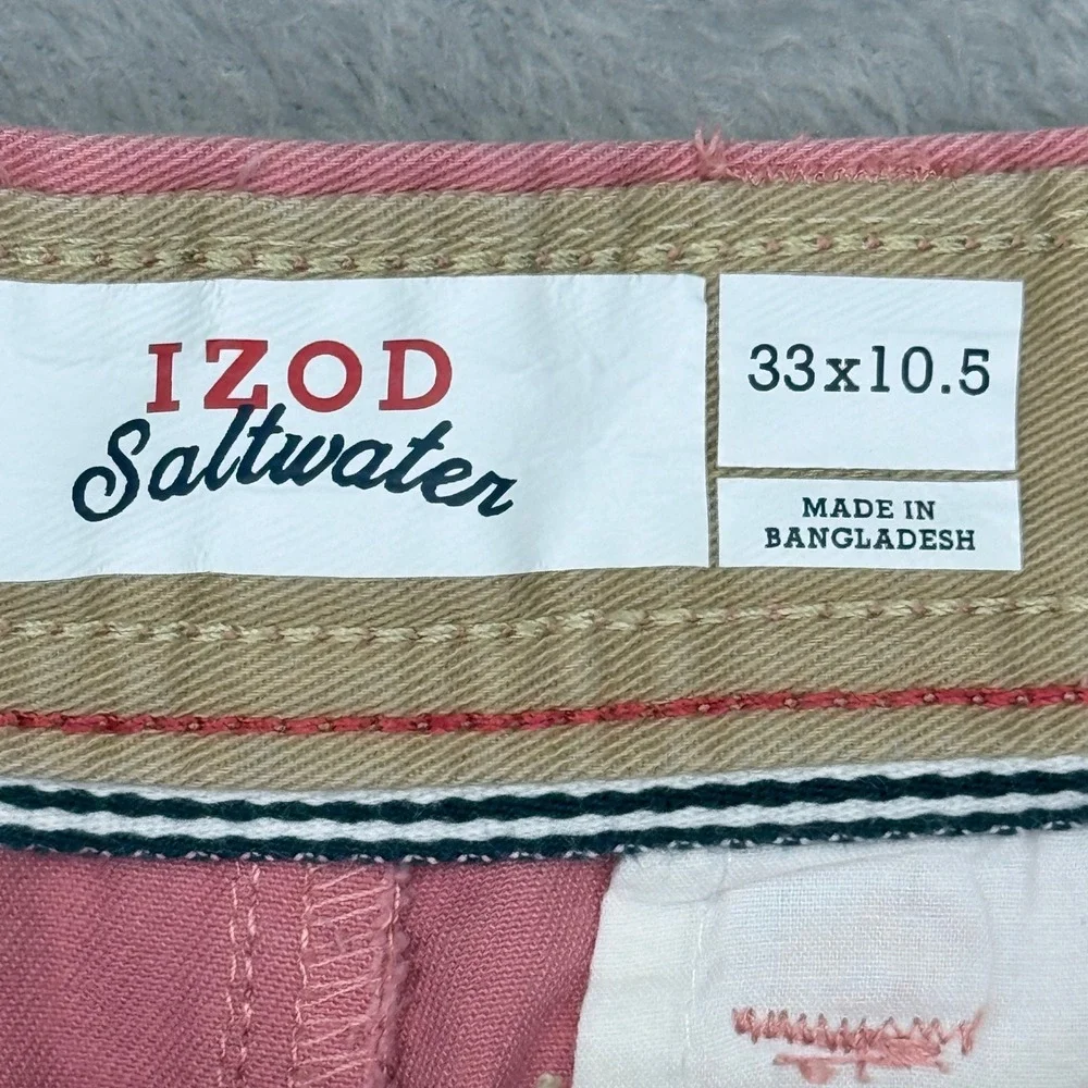 IZOD Saltwater Chino Shorts Mens 33 Pink Cotton Flat Front 45SH128633